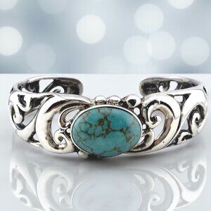 Vintage Sterling Silver Turquoise Cuff Bracelet ATI Mexico